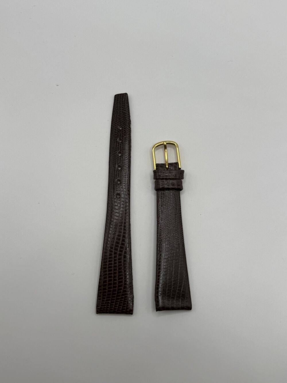 16mm KREISLER Lizard Calfskin Brown NOS Vintage Watch Band & Gold Buckle